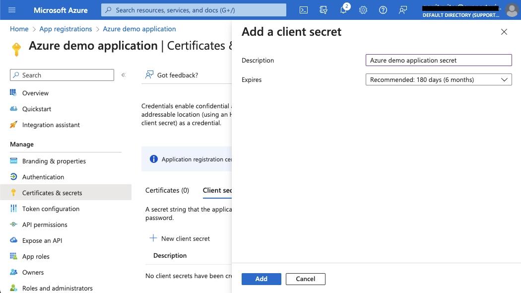 Azure Add Client Secret