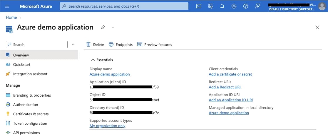 Azure Application Registration Details