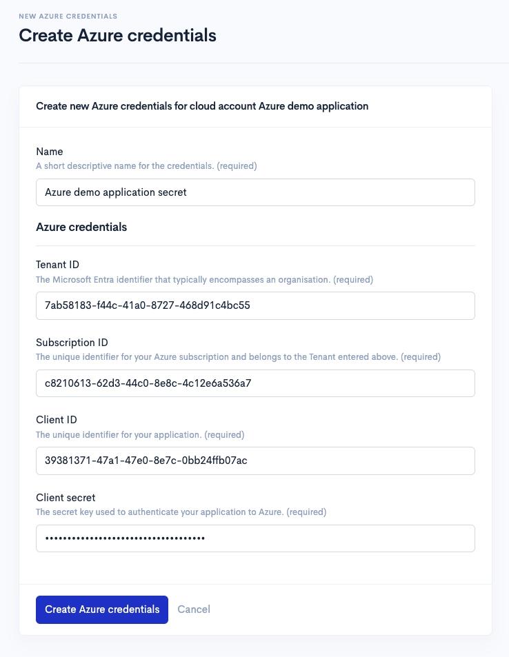 Azure Create Cloud Credentials
