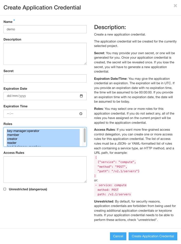 Create Application Credentials