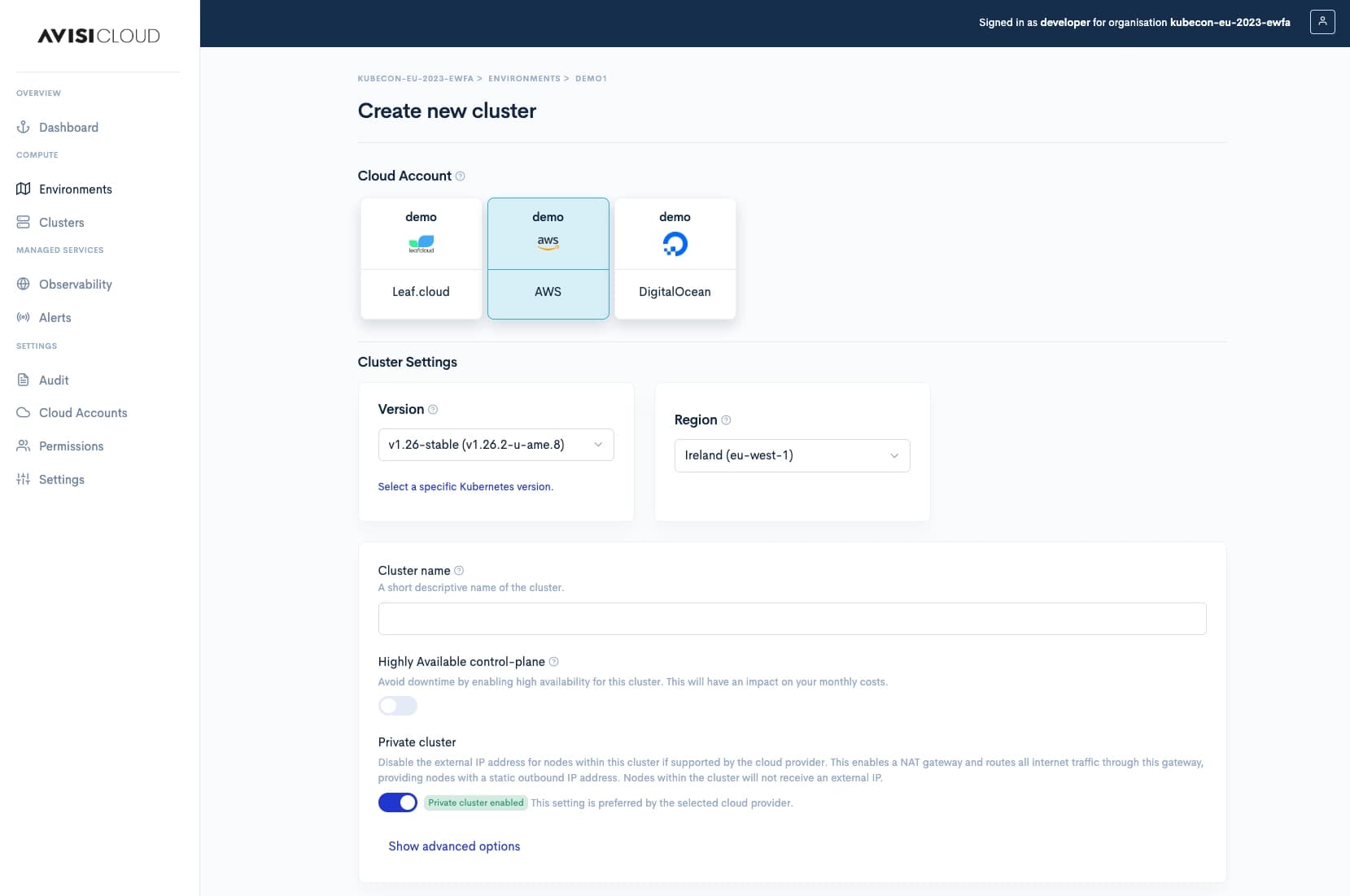 Create cluster view