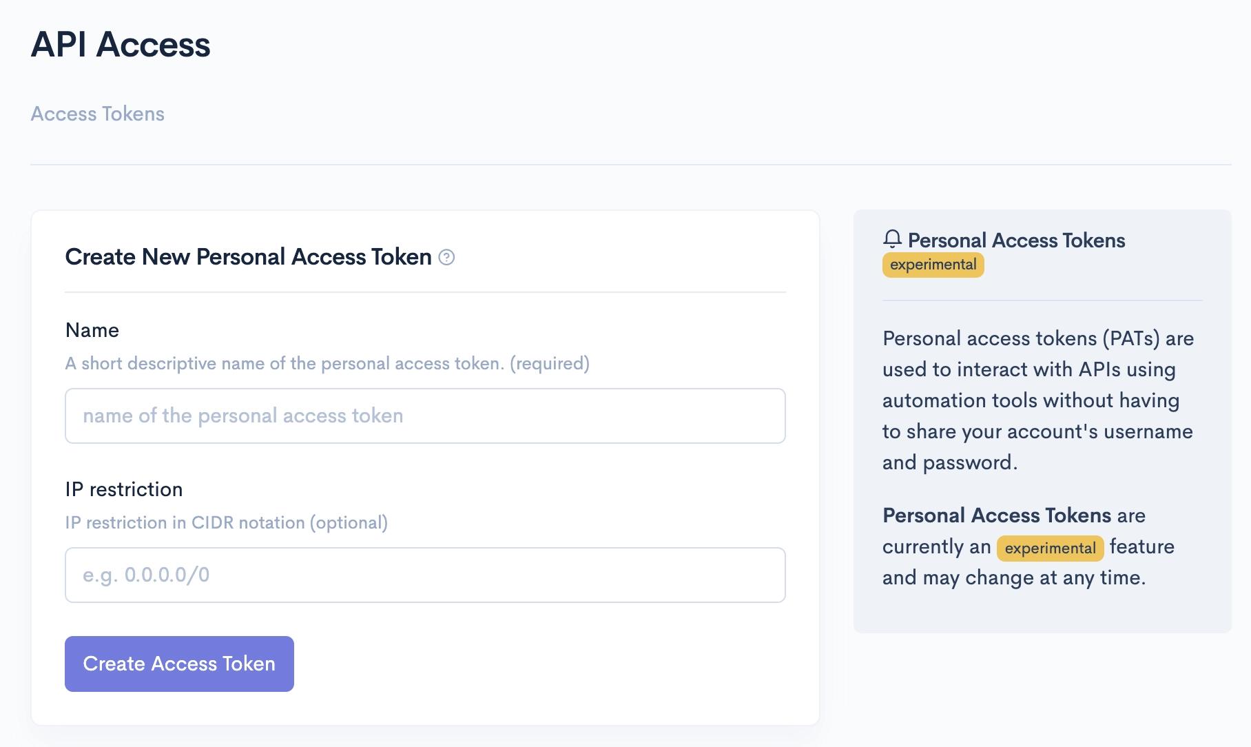 Creating a new Personal Access Token