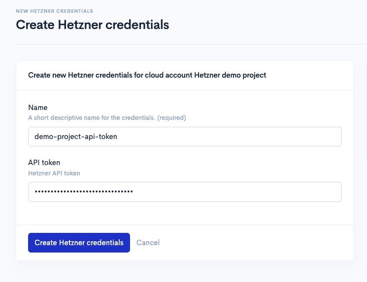 Hetzner Create Cloud Credentials