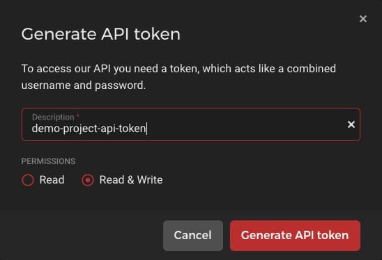 Hetzner Create Project API Token Modal