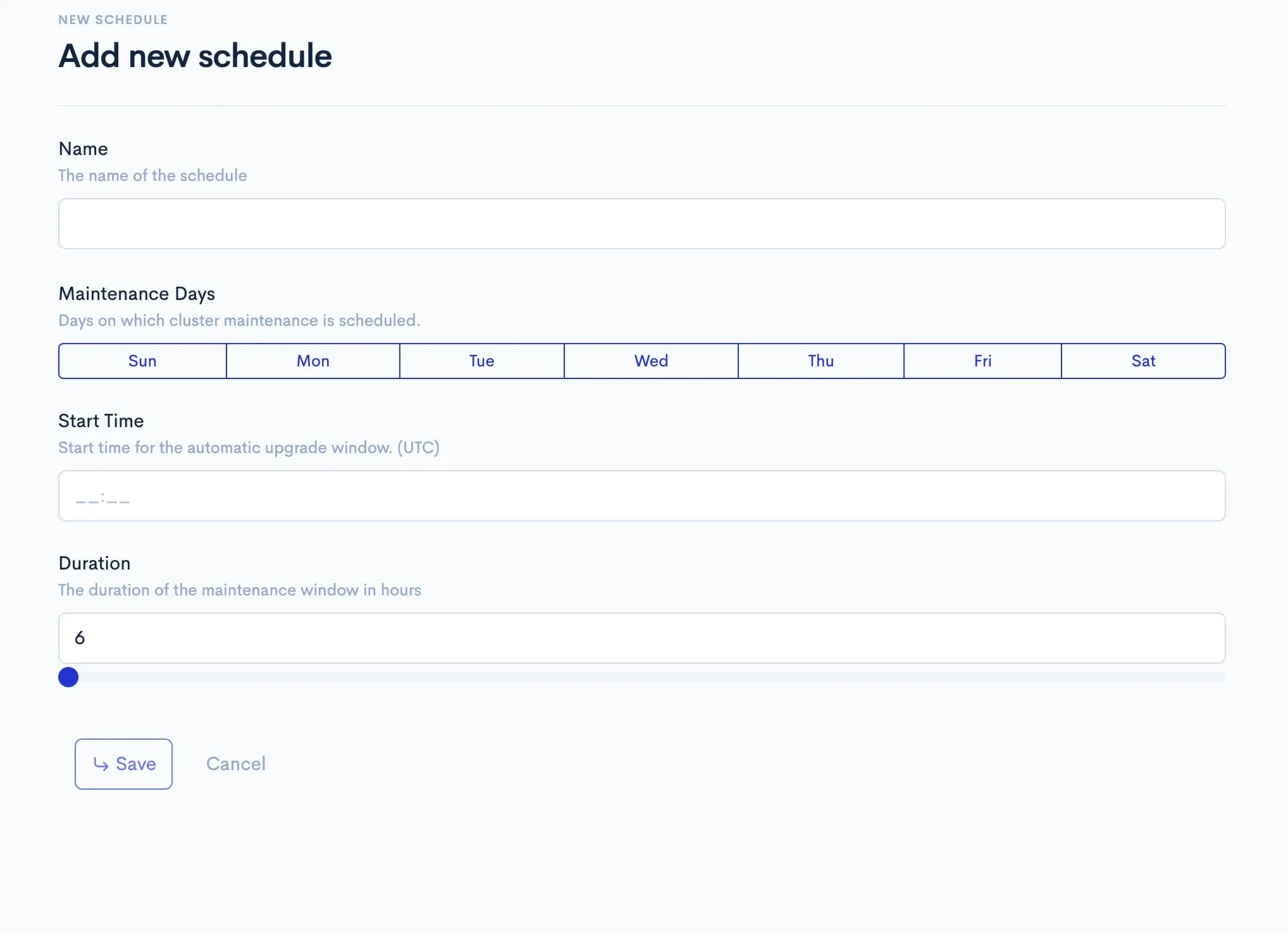 Overview of maintenance schedules