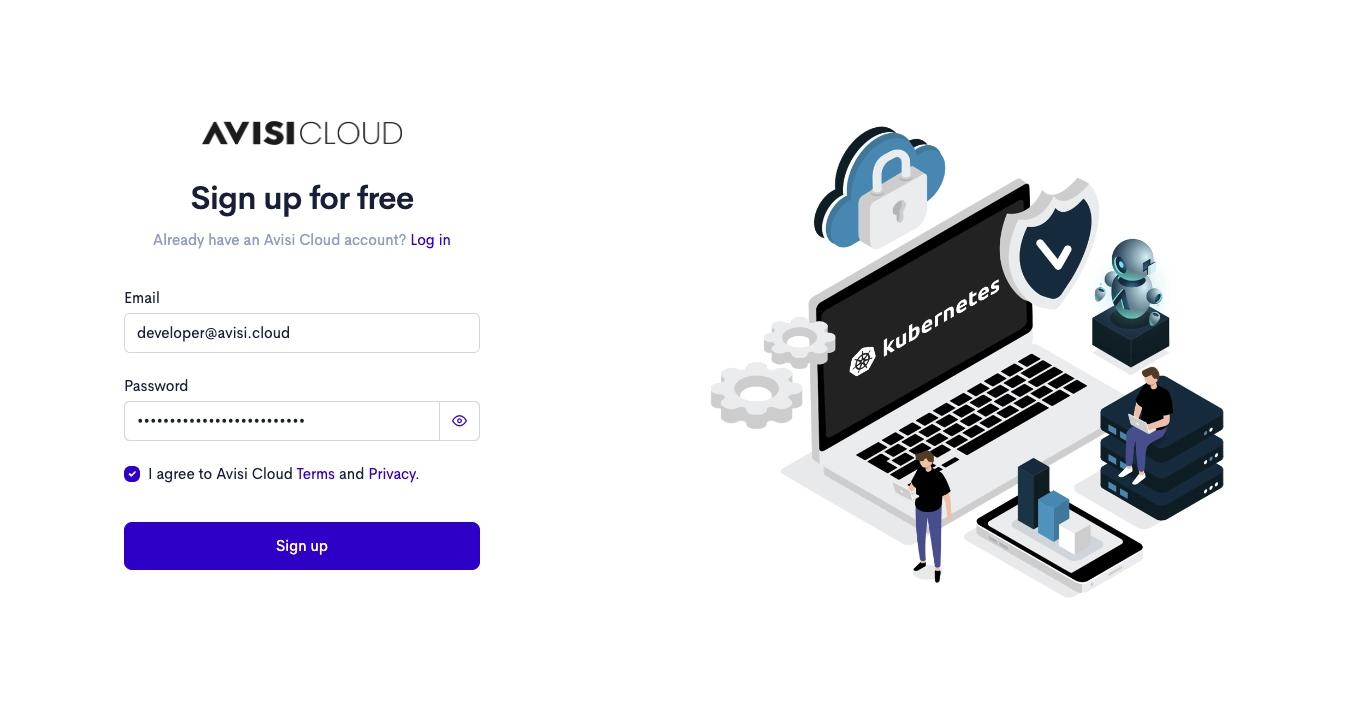 Signing up for Avisi Cloud