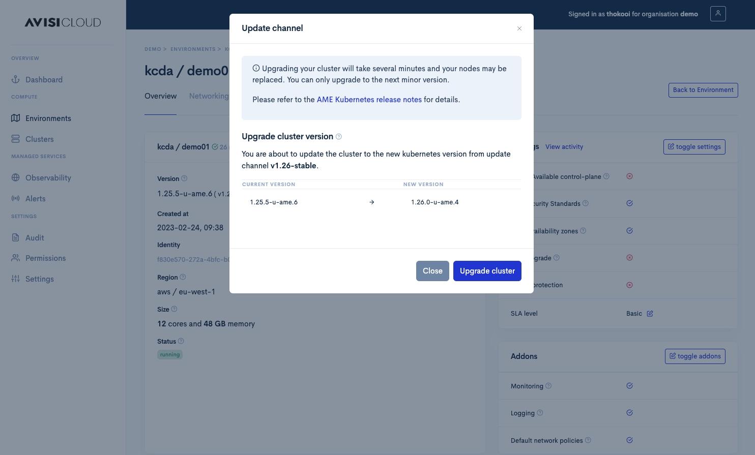 Update a cluster within an update channel